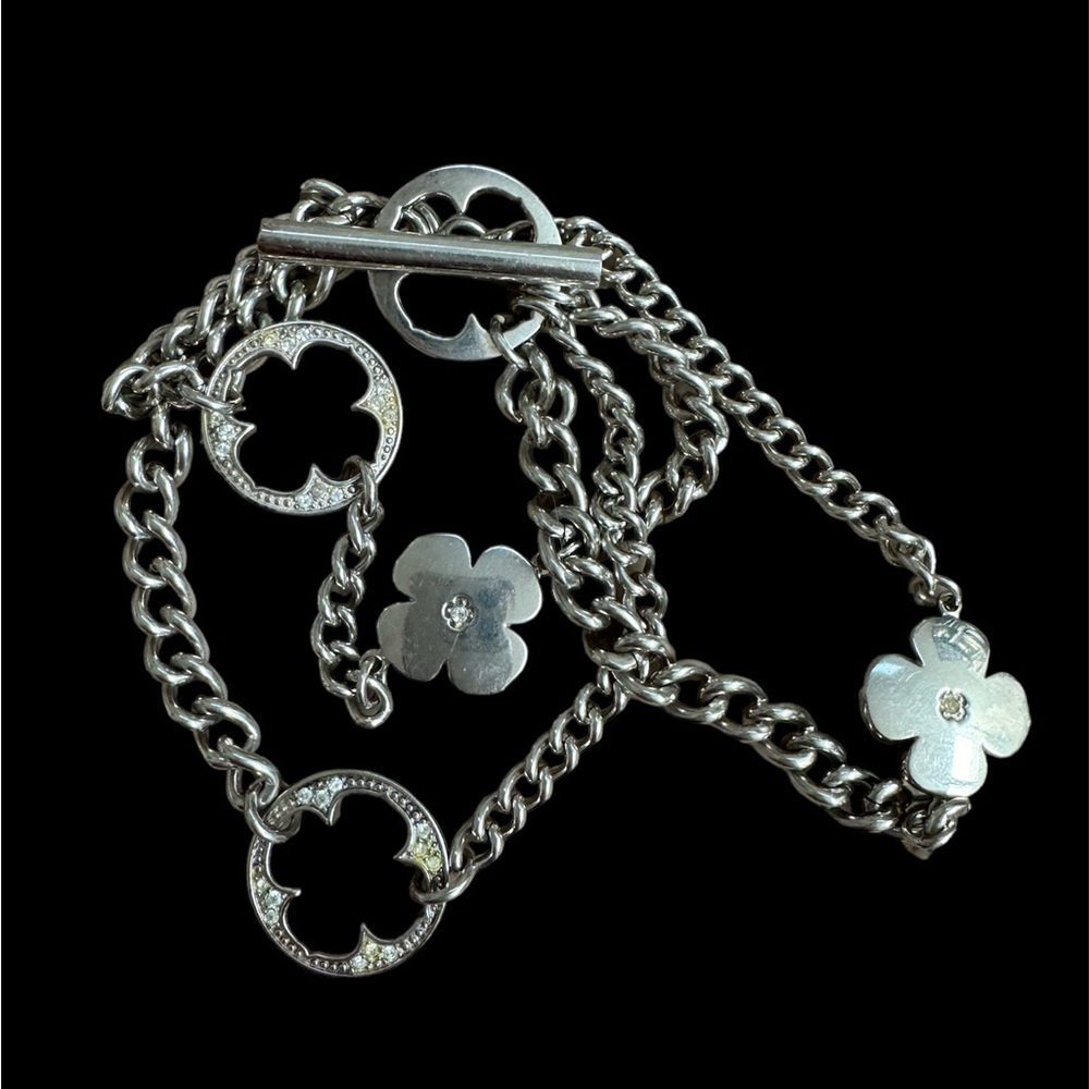 Folli Follie Designer Silver three strand bracelet heart4heart with toggle. - Picture 4 of 10